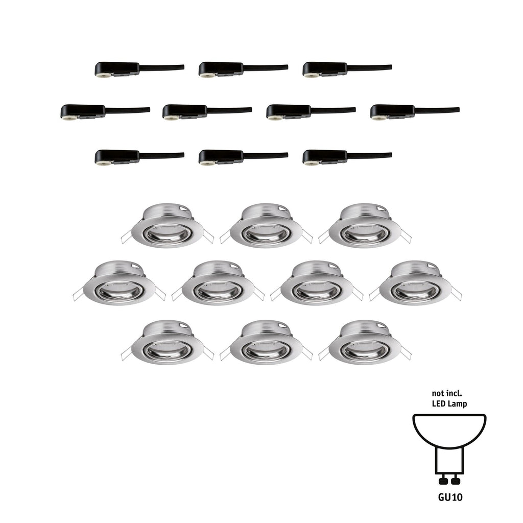 Paulmann 93399 Einbauleuchte Base rund schwenkbar max. 10x10W Einbaustrahler ohne Leuchtmittel Eisen gebürstet Einbaulampe Metall Deckenspot GU10