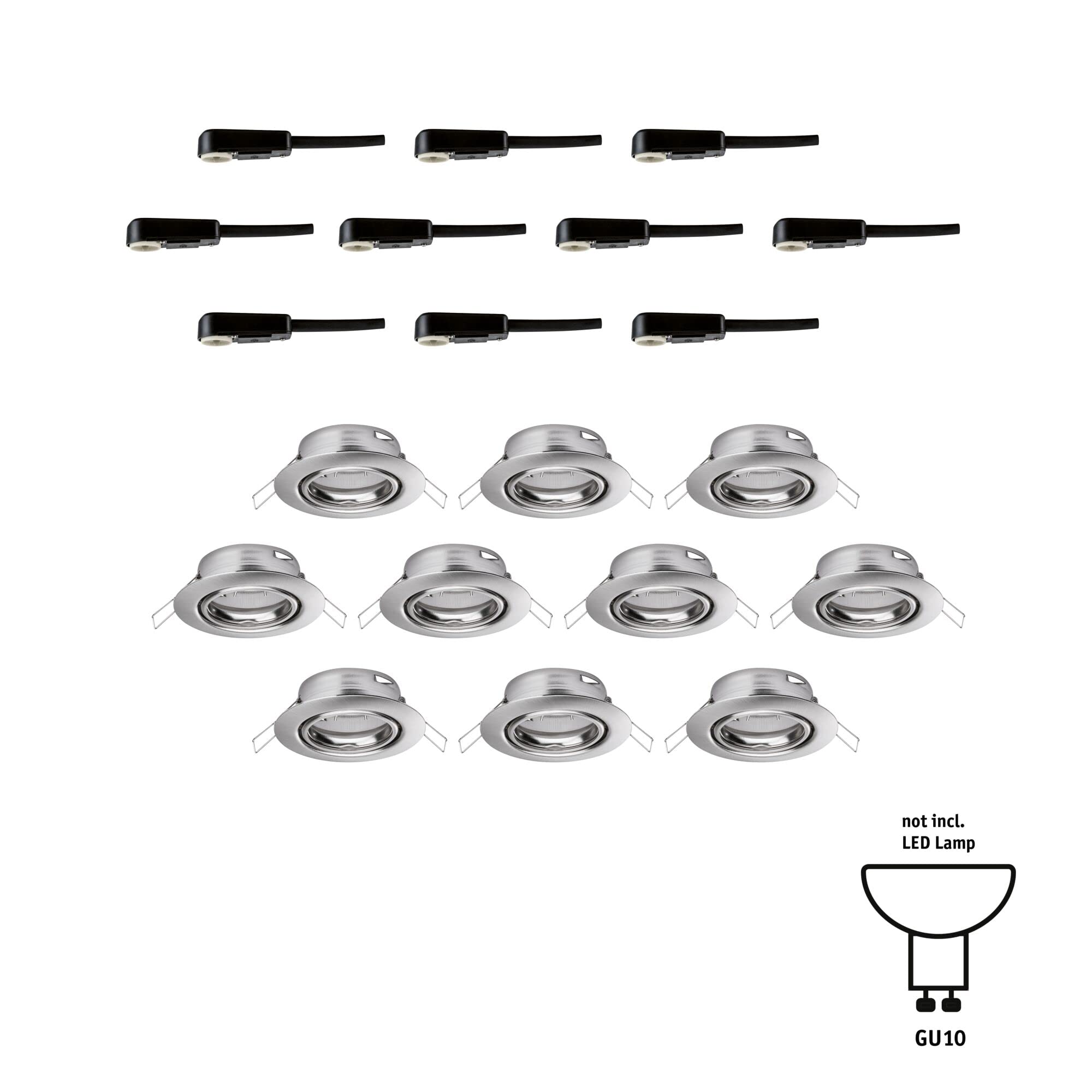 Paulmann 93399 Einbauleuchte Base rund schwenkbar max. 10x10W Einbaustrahler ohne Leuchtmittel Eisen gebürstet Einbaulampe Metall Deckenspot GU10