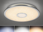 Trio Leuchten LED Deckenleuchte Osaka 678713006, Chrom, Acryl weiß mit Star Light Effekt, 30 Watt, Fernbedienung Helligkeit und Lichtfarbe einstellbar, Nachtlicht Funktion
