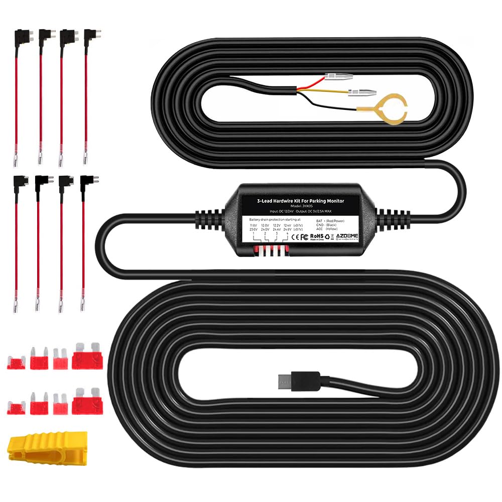Azdome hardwire kits, Typ-C-USB-Hardwire-Kit 12V-24V bis 5V/2.5A Hardwire-Kit mit Niederspannungsschutz 12ft Auto-Dashcam-Ladegerät Netzkabel für Dashcam GPS-Stromversorgung Radarwarner