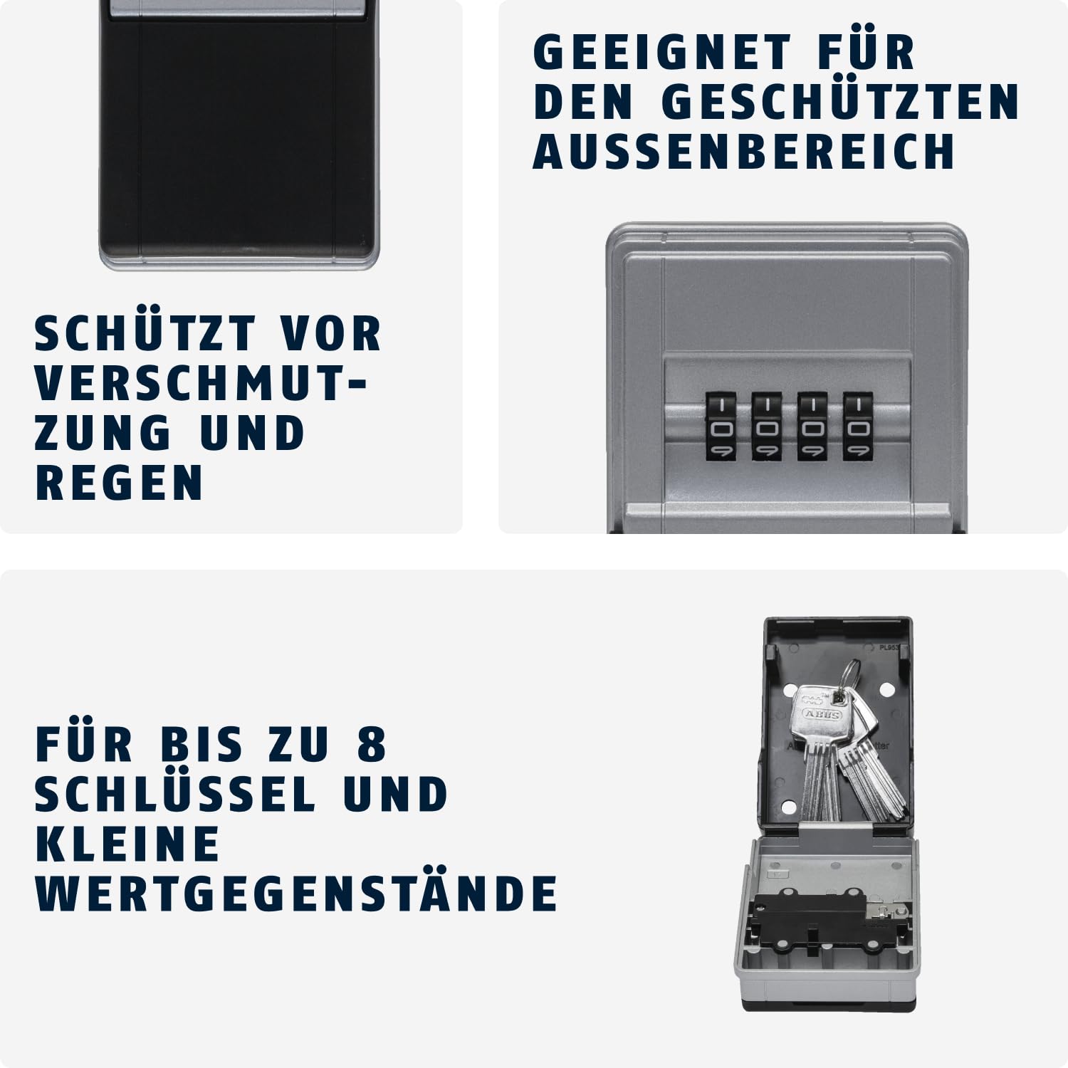 ABUS KeyGarage 727 Mini - Schlüsselbox zur Wandmontage - für bis zu 8 Schlüssel oder kleine Wertgegenstände - Schwarz-Silber