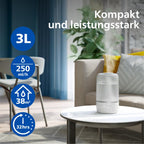 Philips Smart Humidifier - kompakt und dennoch leistungsstark mit himmelhohem Nebel, Aromatherapie, leise mit Schlaffunktion und Nachtlicht, für (Schlaf-) Räume bis zu 38 m² (HU1509/00)