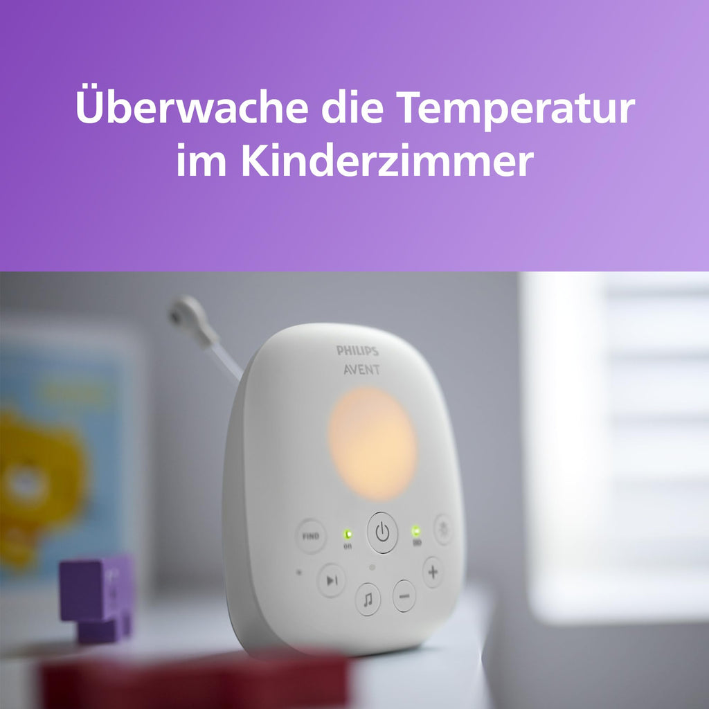 Philips ‎AVENT Audio Babyphone DECT-Technologie, Eco-Mode, Gegensprechfunktion, Schlaf- und Nachtlieder, Temperatursensor, maximale Reichweite, weiß (Modell SCD713/26)