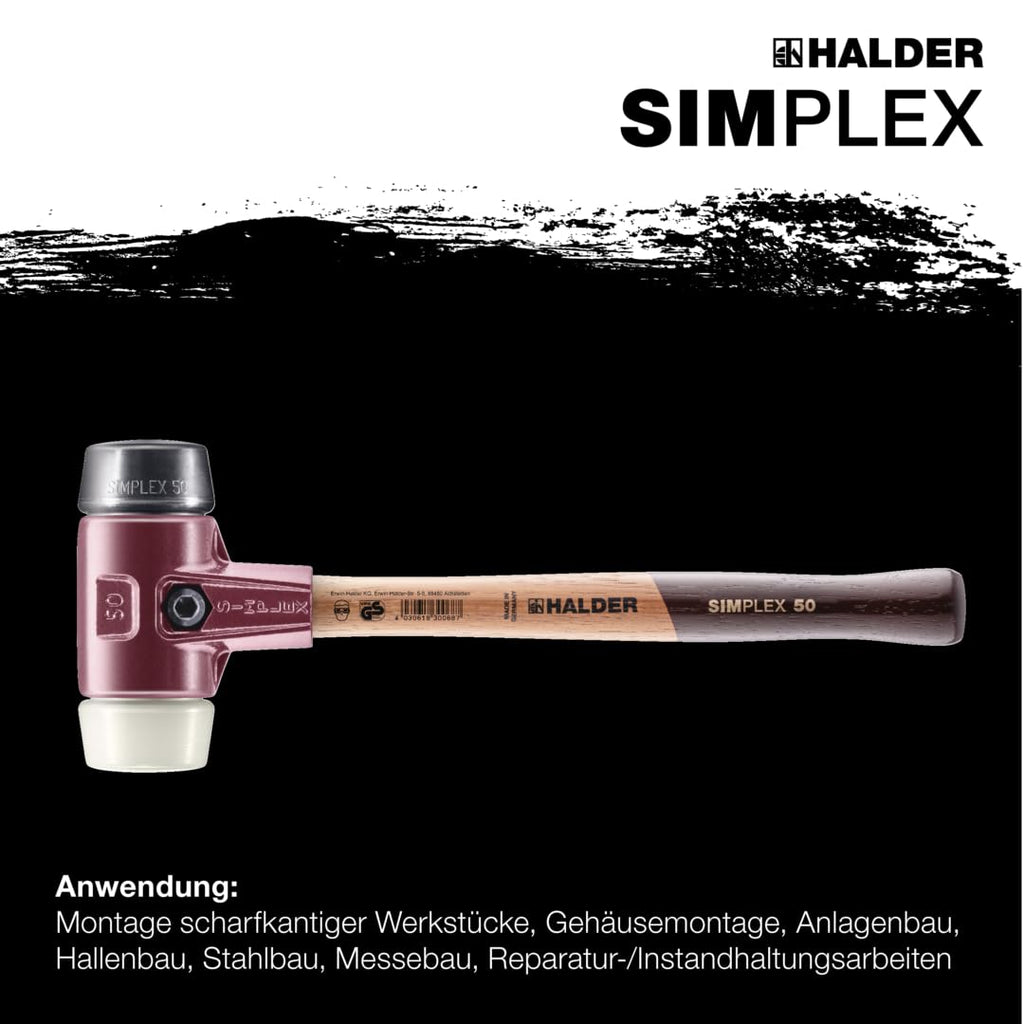 SIMPLEX-Schonhammer, Gummikomposition/Nylon; mit Tempergussgehäuse und hochwertigem Holzstiel | D=80 mm | 3028.080
