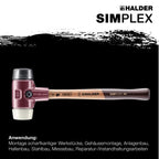 SIMPLEX-Schonhammer, Gummikomposition/Nylon; mit Tempergussgehäuse und hochwertigem Holzstiel | D=80 mm | 3028.080