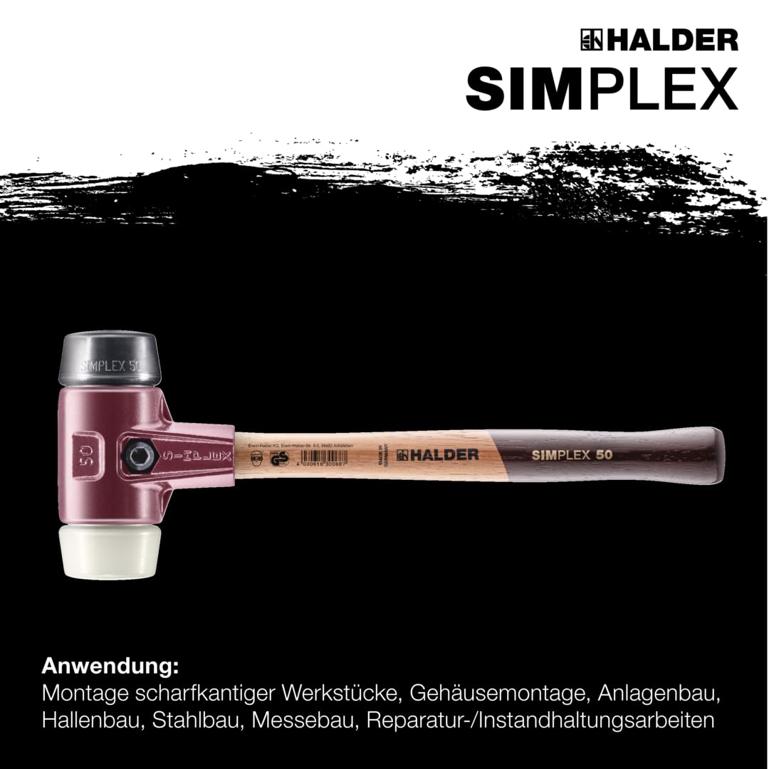 SIMPLEX-Schonhammer, Gummikomposition/Nylon; mit Tempergussgehäuse und hochwertigem Holzstiel | D=80 mm | 3028.080