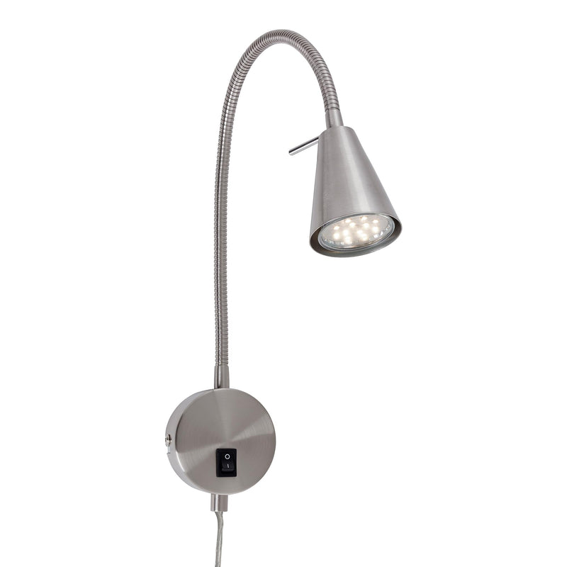 BRILONER - LED Bettlampe, Bettleuchte Flexarm, inkl. An-/Ausschalter, schwenkbar, 4,7 Watt, 350 Lumen, Schlafzimmerlampe, Büroleuchte, warmweiße Lichtfarbe, Metall, 45x20,5 cm, Matt-nickel
