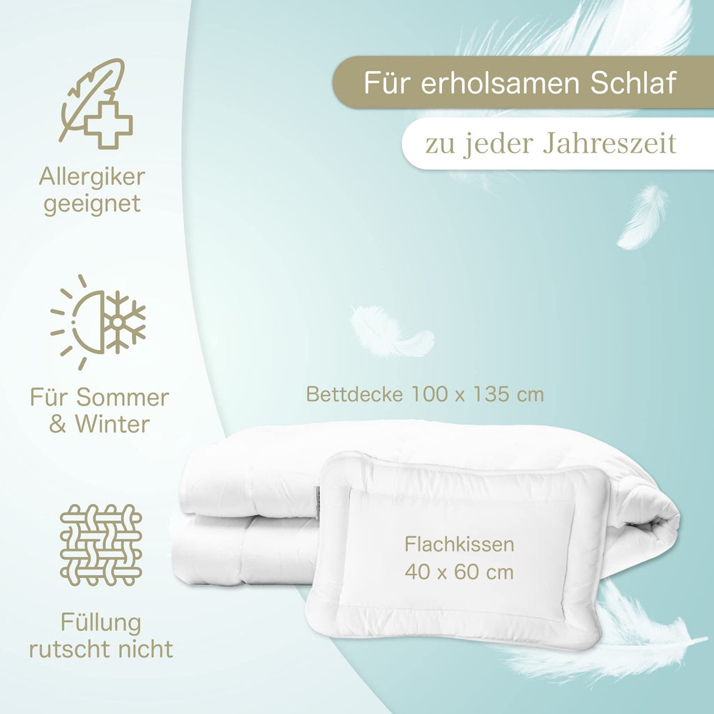 KiGATEX Baby Bettdecke und Kissen im Set - 100x135 cm Kinderbettdecke und 60x40 cm Kissen für Kinder Zertifiziert nach Öko-Tex - Kinderdecke mit Bärchensteppung