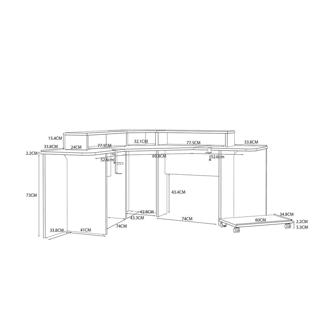Forte Tezaur Eckschreibtisch für Gamer inkl. RGB-Beleuchtung, Holzwerkstoff, Mattschwarz, B x H x T: 160 x 91 x 160 cm