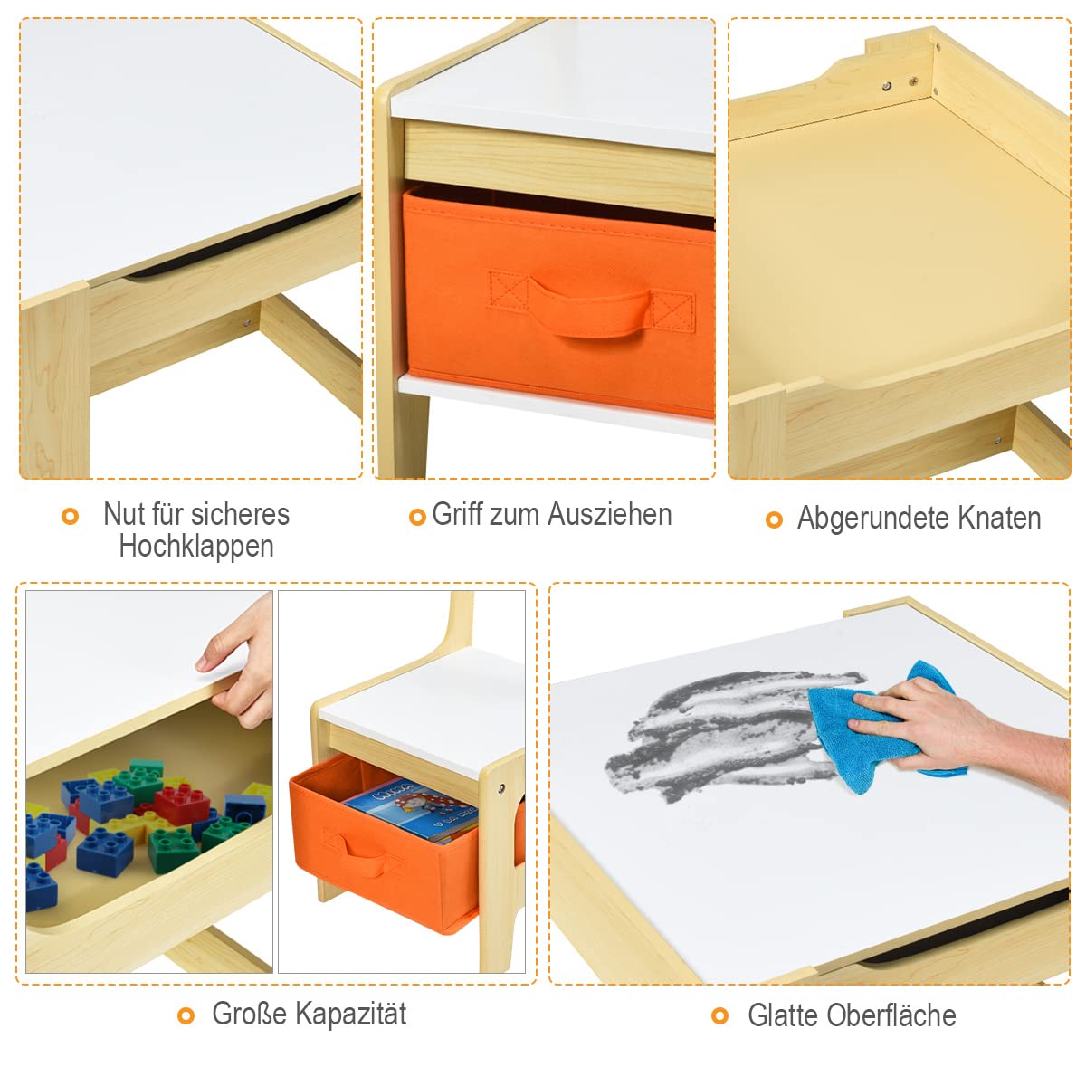 COSTWAY 3 TLG. Kindersitzgruppe, Kindertisch mit 2 Stühlen aus Holz, 3 in 1 Maltisch & Aktivitätstisch & Tafeltisch, Kindermöbel Kindersitzgarnitur für Kleinkinder von 3-7 Jahren (Natur)