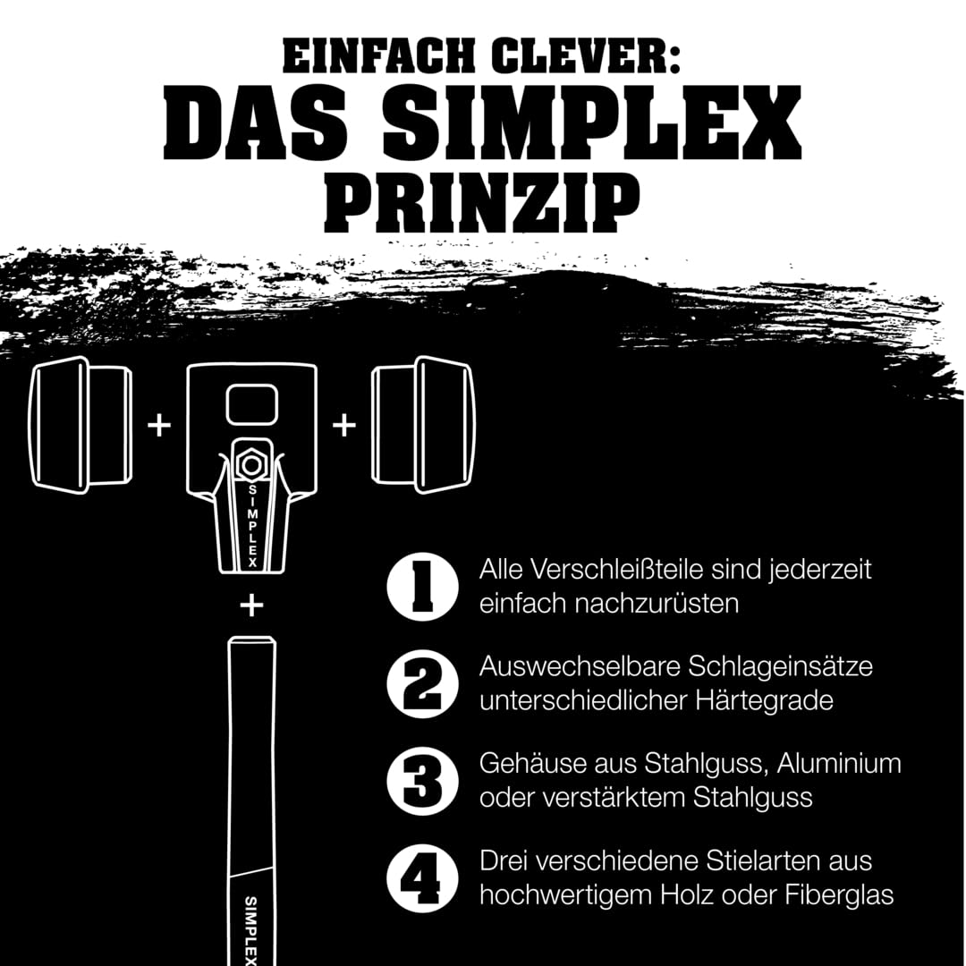 SIMPLEX-Schonhammer, TPE-soft/Superplastik; mit Tempergussgehäuse und hochwertigem Holzstiel | D=50 mm | 3017.051