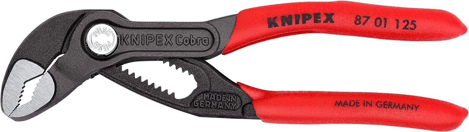 KNIPEX Cobra Hightech-Wasserpumpenzange auf SB-Karte mit rutschhemmendem Kunststoff überzogen 125 mm, 87 01 125 SB