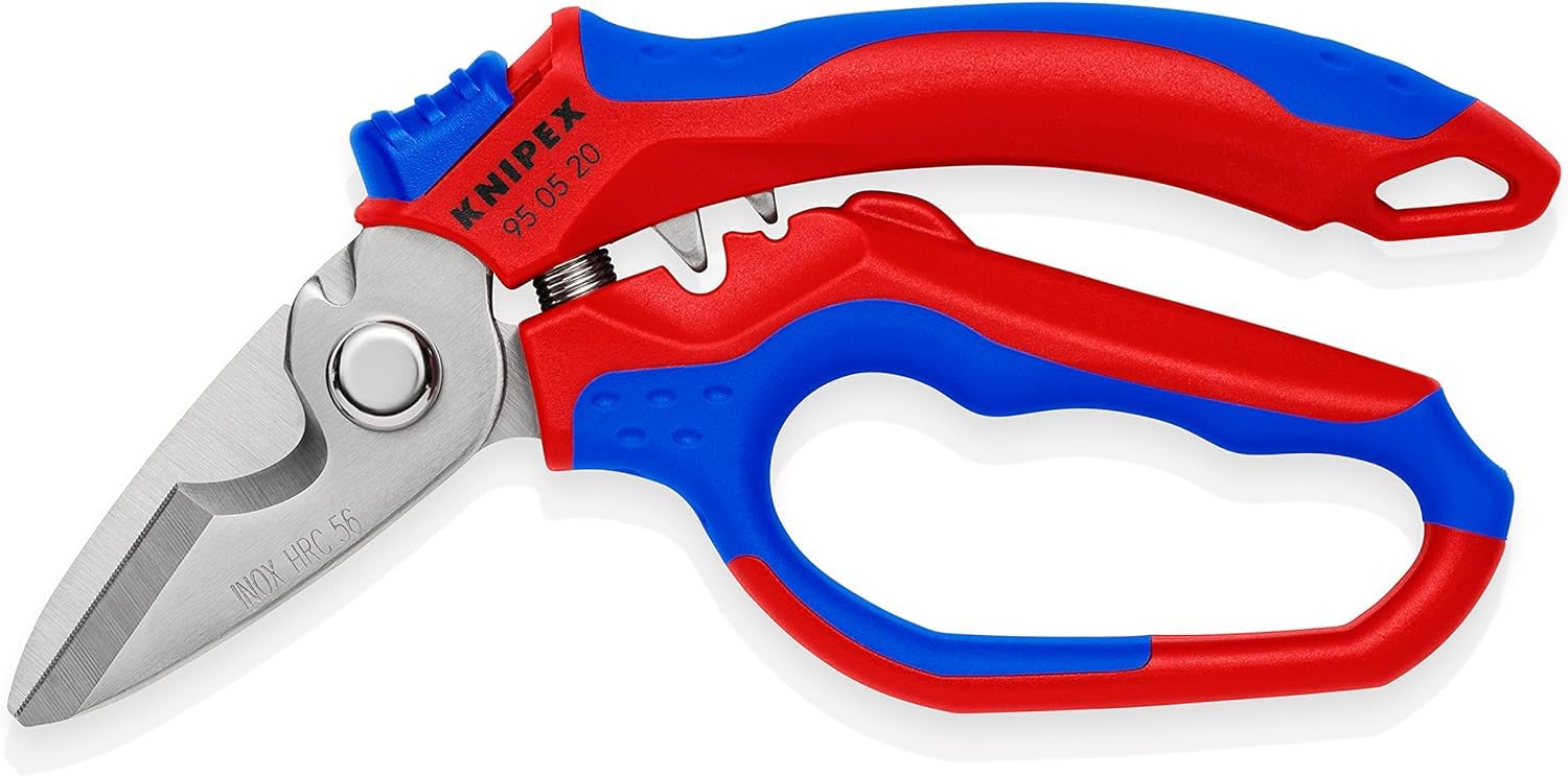KNIPEX Gewinkelte Elektrikerschere spiegelpoliert mit Mehrkomponenten-Hüllen, glasfaserverstärkt 180 mm, 95 05 20 SB