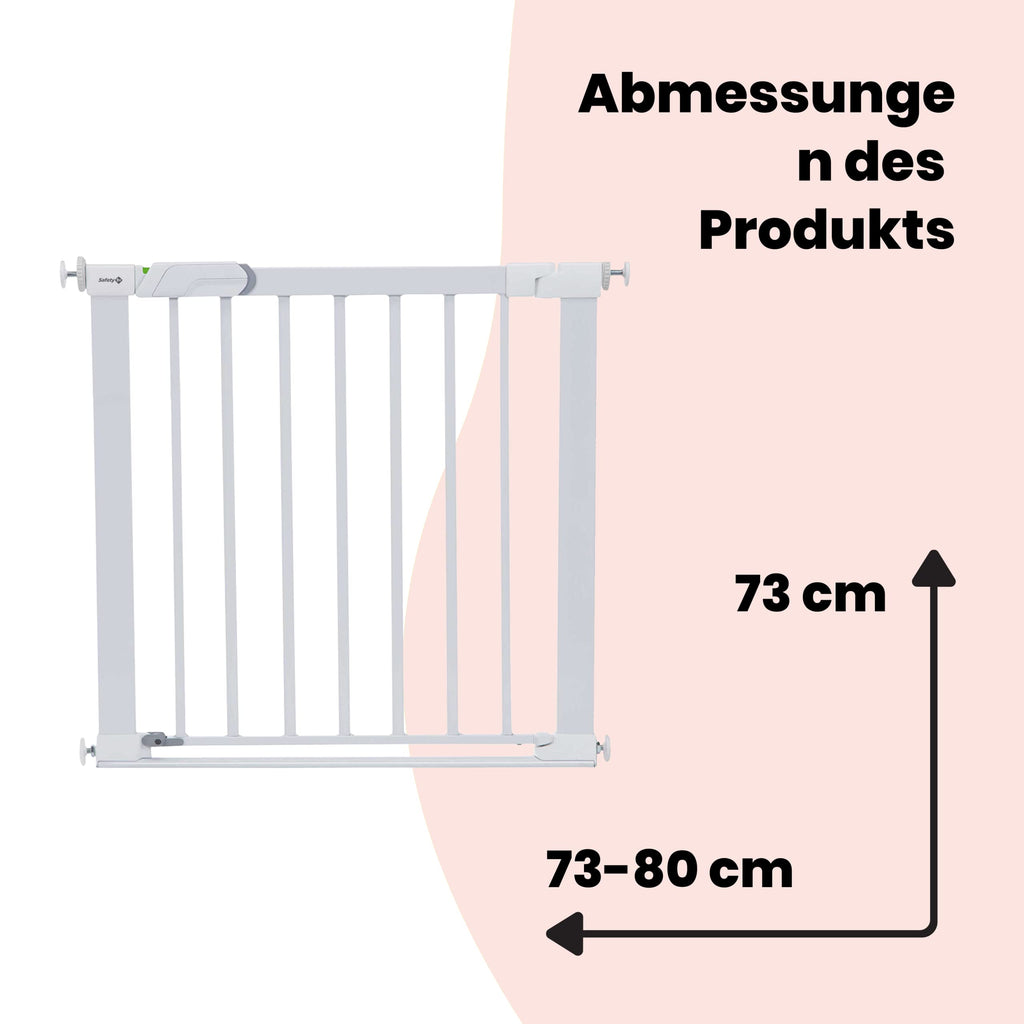Safety 1st Flat Step Gate, Treppenschutzgitter ohne Bohren, 73–80 cm (max. 101 cm erweiterbar), Sehr Flache Türkante, Türschutzgitter "Bleibt Offen", Mit Einer Hand Öffnen, Montage ohne Bohren, Weiß