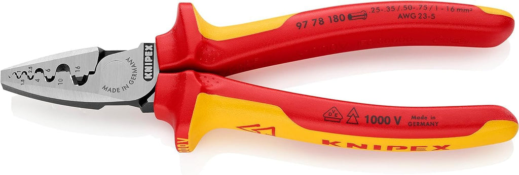 KNIPEX Crimpzange für Aderendhülsen isoliert mit Mehrkomponenten-Hüllen, VDE-geprüft 180 mm, 97 78 180