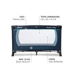 hauck Kinderreisebett Dream N Play Plus mit Transporttasche und Schlupf zum Spielen, Klein Zusammenklappbar, Baby Reisebett Kleinkind ab Geburt bis 15 kg (Navy/Aqua)