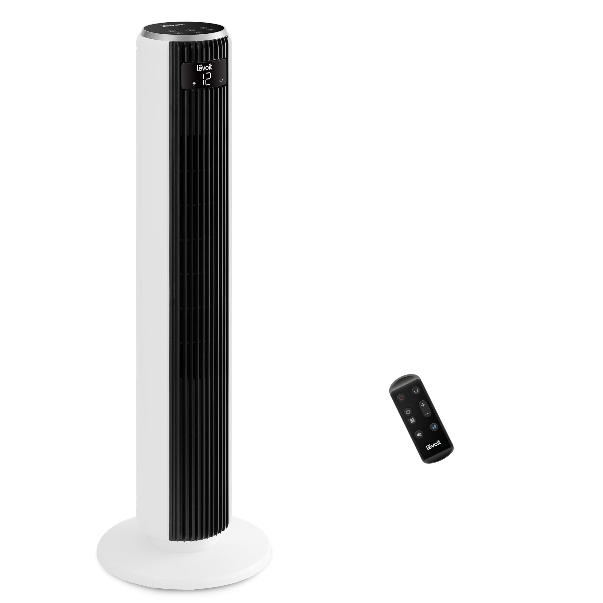 Levoit - DC Motor Turmventilator - 20dB sehr leiser Ventilator - 4 Modi/12 Stufen/12 Std Timer - Fernbedienung & Kühlung - Tower Fan mit 7,9m/s Geschwindigkeit - 24W Standventilator - Weiß, 92 cm