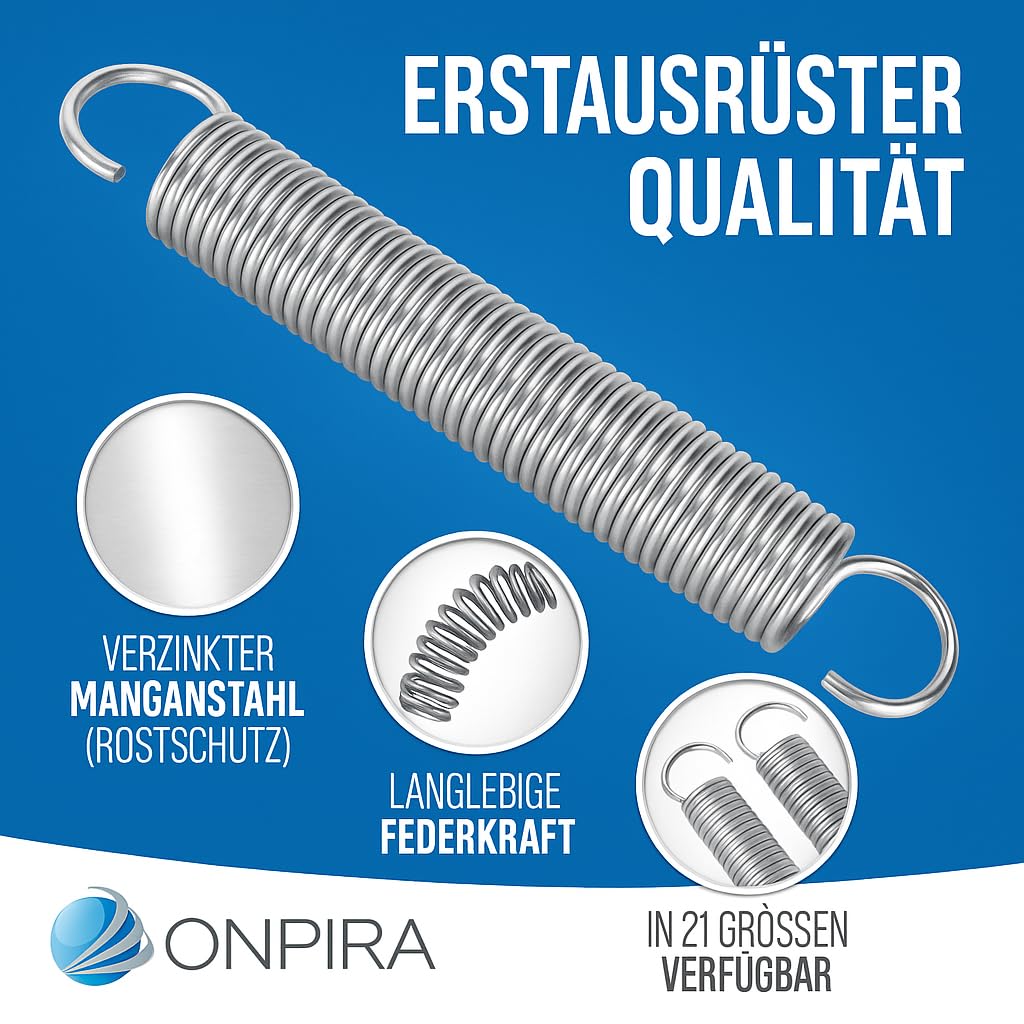 Onpira® 2x Universal Garagentor Feder in 21 Größen verzinkt in Erstausrüster Qualität! zur Auswahl Garagentorfedern Garage Zugfeder (375x48x5,3mm / Zugkraft: 100kg)