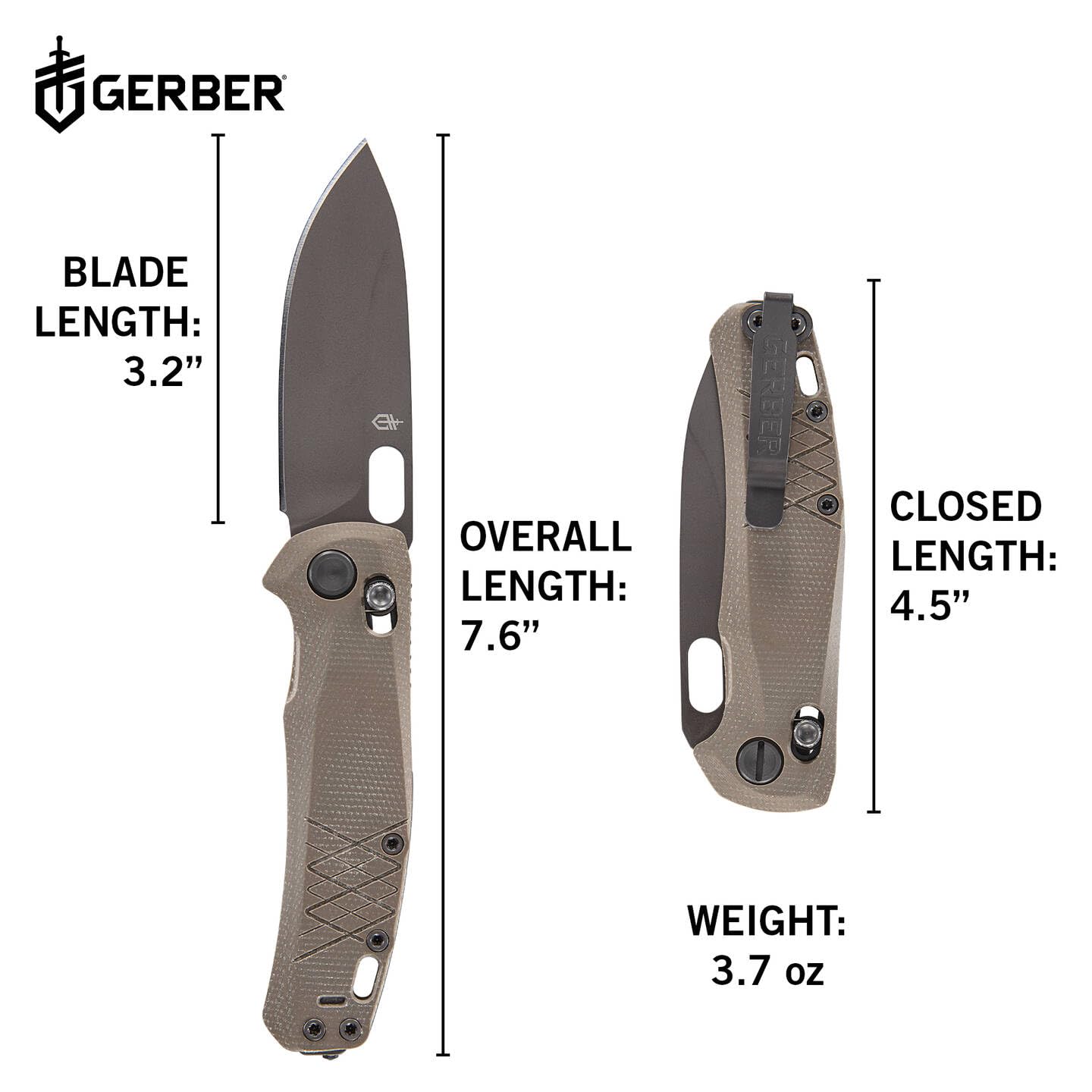 Gerber Taschenklappmesser mit Taschenclip, Scout, Mit Micarta-Griff und Glasbrecher, Klingenlänge: 8,2 cm, Grün, Rostfreier 440A Stahl, 1064583