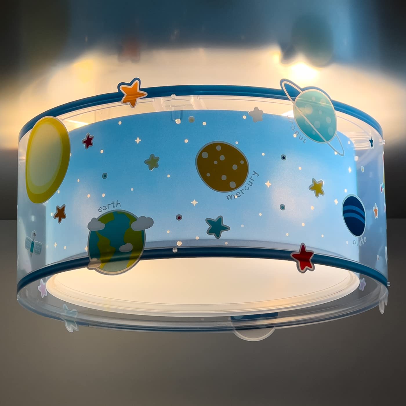 Dalber Deckenlampe kinderzimmer, Deckenleuchte für Kinder Planets Planeten Sonnensystem, 41346N, E27, Blau