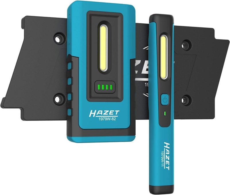 Hazet LED Lampen Set 1979NW/3 (3-teilig) I kleine und kompakte Werkstatt-Lampen mit hoher Leuchtleistung, stufenlos dimmbar, inkl. wireless charging pad mit Magnet-Haltefunktion