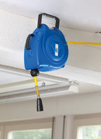 as - Schwabe automatische Druckluftschlauchtrommel 12 bar – 10 m PVC-Schlauch, 1 m Anschlussschlauch - Aufroller mit Schlauchstopp und Verschlusskupplung - Blau, 12612