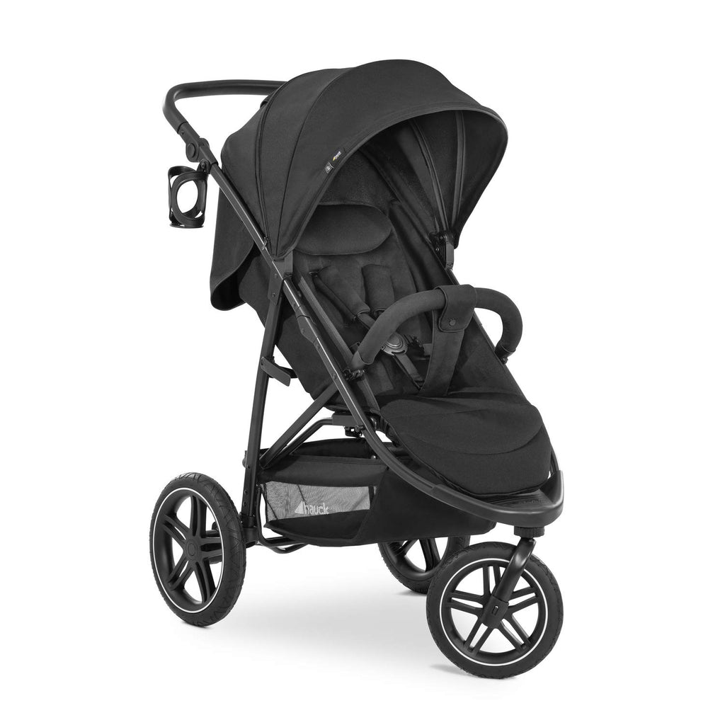 hauck Rapid 3R, Schwarz - Dreirad Kinderbuggy mit Gummireifen, Federung und Liegeposition ab Geburt bis 22 kg, UV Schutz 50+, Zusammenklappbar, Höhenverstellbarer Schieber mit Becherhalter