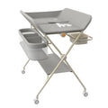 Wickelstation mit Seitenkorb, höhenverstellbarer tragbarer Wickeltisch mit feststellbaren Rädern, multifunktionaler Aufbewahrungs-Organizer fürs Kinderzimmer,75 x 68 x 83–91 cm (A) (Grau)
