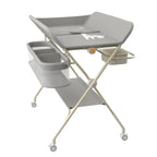 Wickelstation mit Seitenkorb, höhenverstellbarer tragbarer Wickeltisch mit feststellbaren Rädern, multifunktionaler Aufbewahrungs-Organizer fürs Kinderzimmer,75 x 68 x 83–91 cm (A) (Grau)