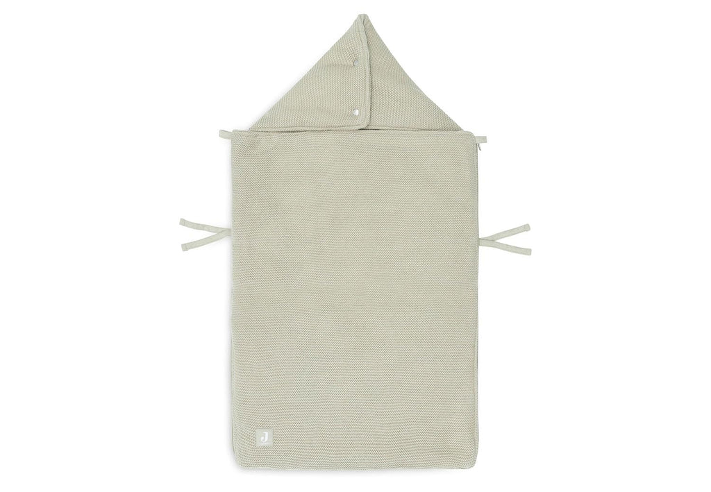 Jollein Fußsack Basic Knit Olive Green - Für Babyschale Kinderautositz Gruppe 0+ und Kinderwagen - Für 3-Punkt- und 5-Punkt-Gurt - Strickmuster und Fleece Futter - Olivgrün