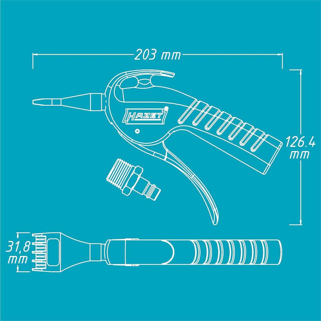 HAZET Ausblaspistole 9040P-5 I breite Flachdüse zur Flächenreinigung, 6 bar Betriebsdruck mit ergonomischem Handgriff I für ein schnelles Entfernen von Spänen oder anderen Fremdkörpern