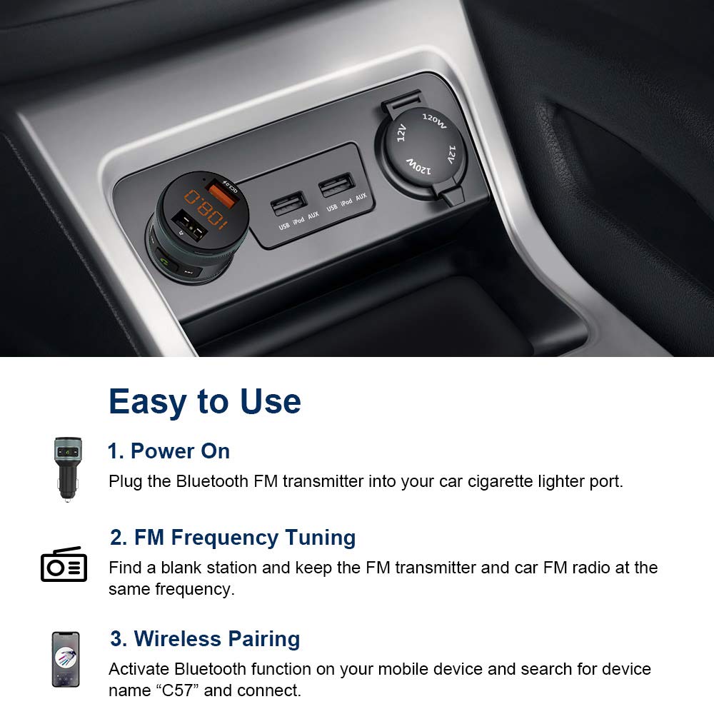 Bluetooth FM Transmitter, ZeaLife Auto Radio Transmitter QC 3.0 KFZ Wireless Bluetooth 5.3 FM Radio Adapter Freisprecheinrichtung Car Kit mit Dual USB Ladegerät Unterstützt 64GB USB Stick