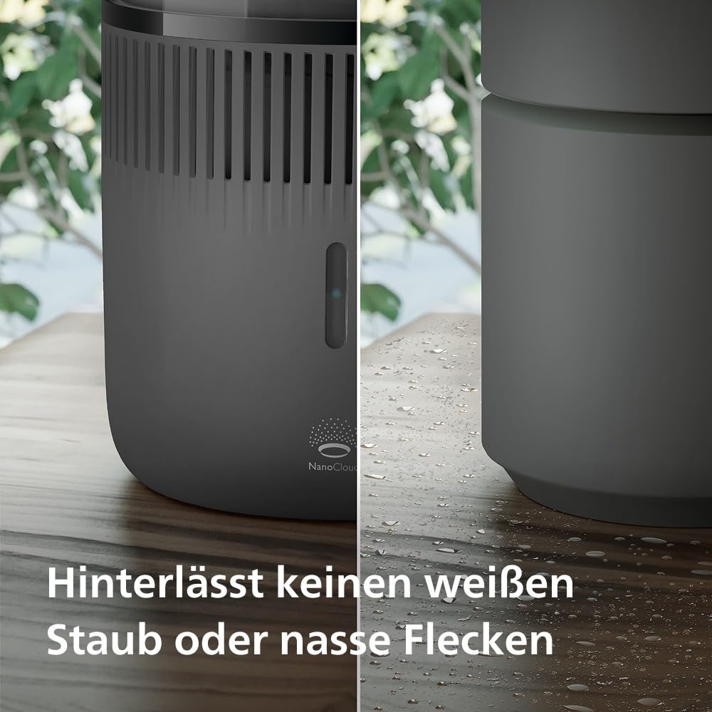 Philips 5000 Series Smart Verdunstungsbefeuchter für 45m², 12dB Ultra-leise, Schlafmodus, 99% weniger Bakterien mit NanoCloud, 300 ml/h, 4,5L Tank, Feuchtigkeitssensor, Timer, Schwarz (HU5600/03)