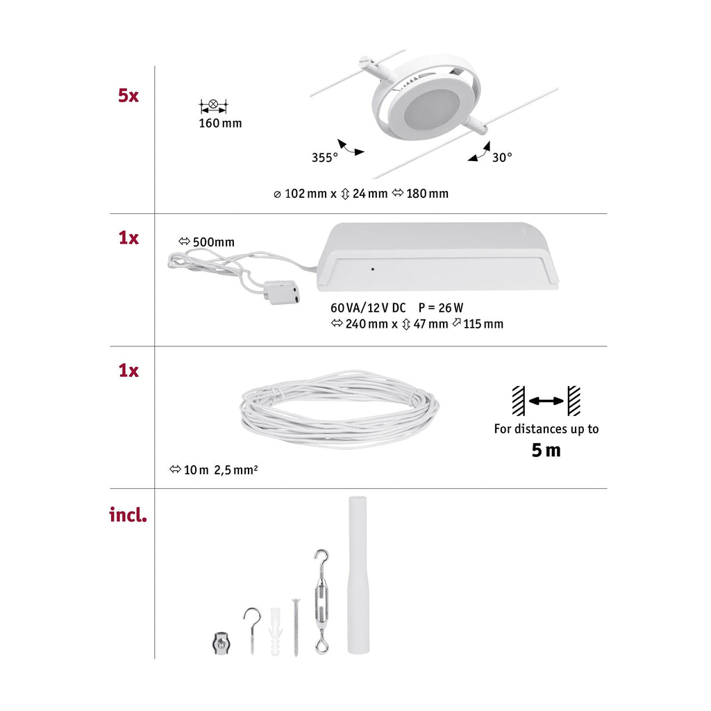 Paulmann Wire Systems Set RoundMac 5x4,5W Weiß mat