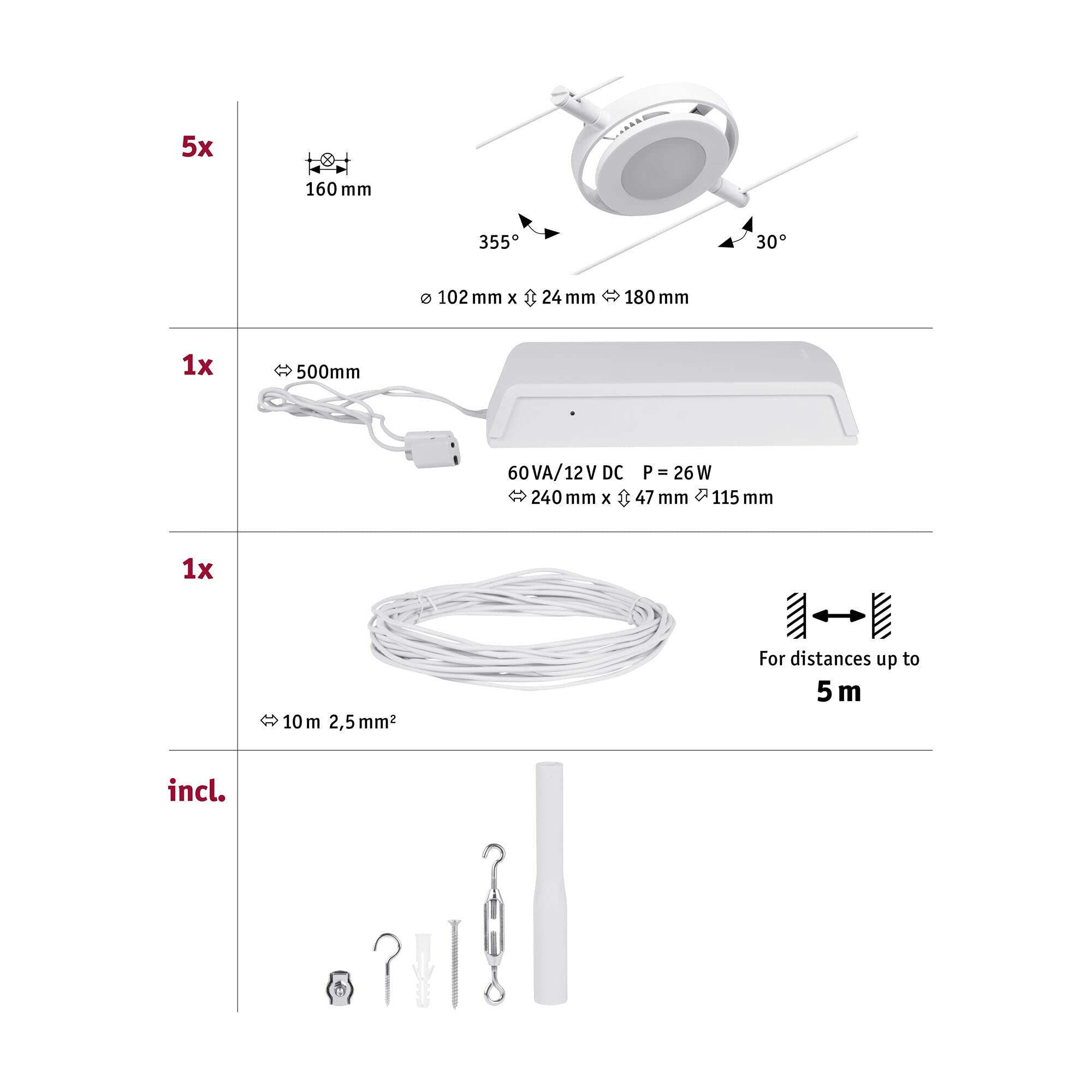 Paulmann Wire Systems Set RoundMac 5x4,5W Weiß mat