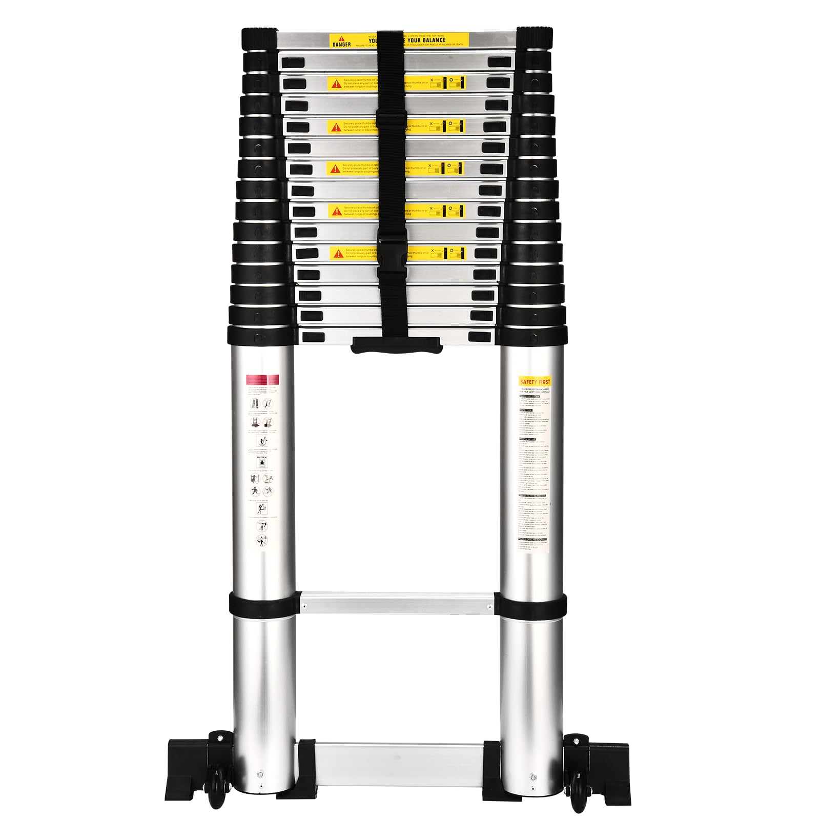 HBTower Teleskopleiter 6,3 m mit Stabilisator, Klappbare Profi-Ausziehleiter aus Aluminium mit Rutschfesten Füßen, Extra Hoch & Stabil, Tragkraft 150 kg, Ideal für Handwerker & Fassadenarbeiten