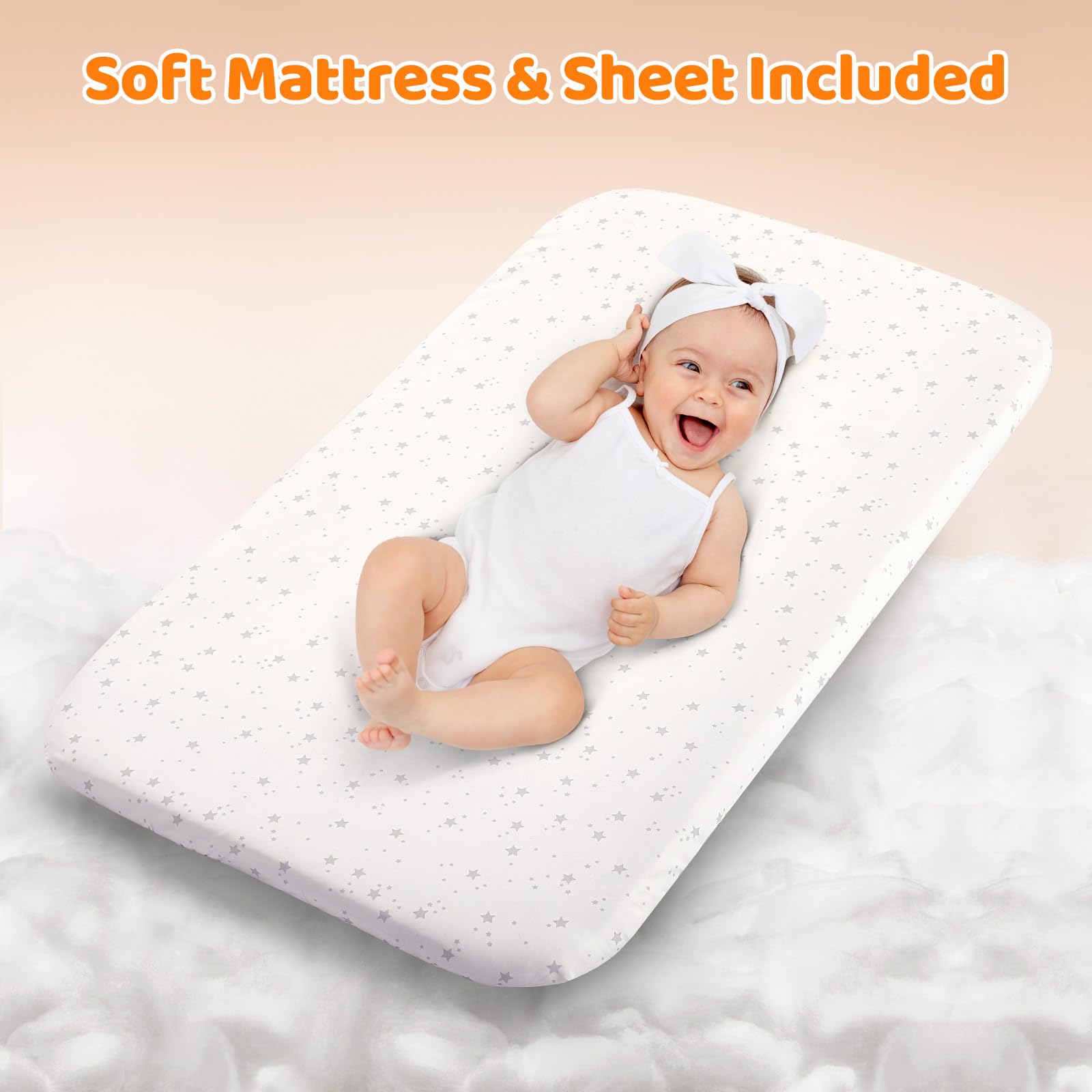 Growaystory 3 in 1 Baby-Beistellbett, Babybett mit Weich Matratze, Sicher Getestet & Vielseitig Einsetzbar, 7-Fach Höhenverstellung, Faltbare Seitenwand mit Rollen für Zuhause und Unterwegs