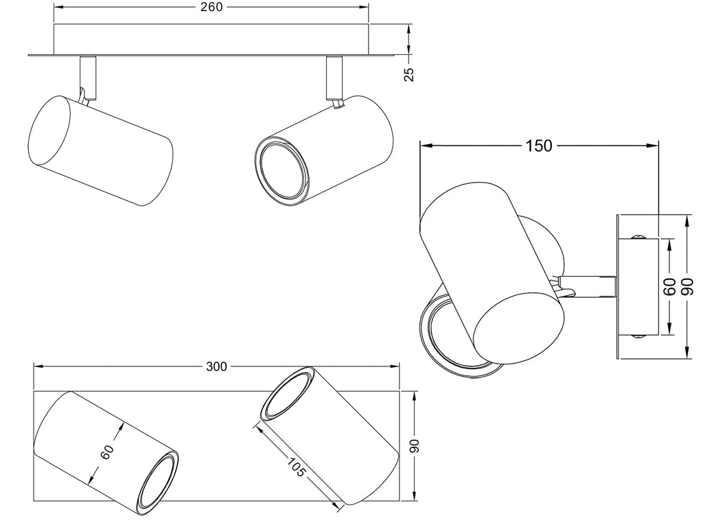 Trio Leuchten Balken in Metall weiß, Spotbalken 2-flammig, exklusiv 2xGU10, Länge: 30 cm 802400201