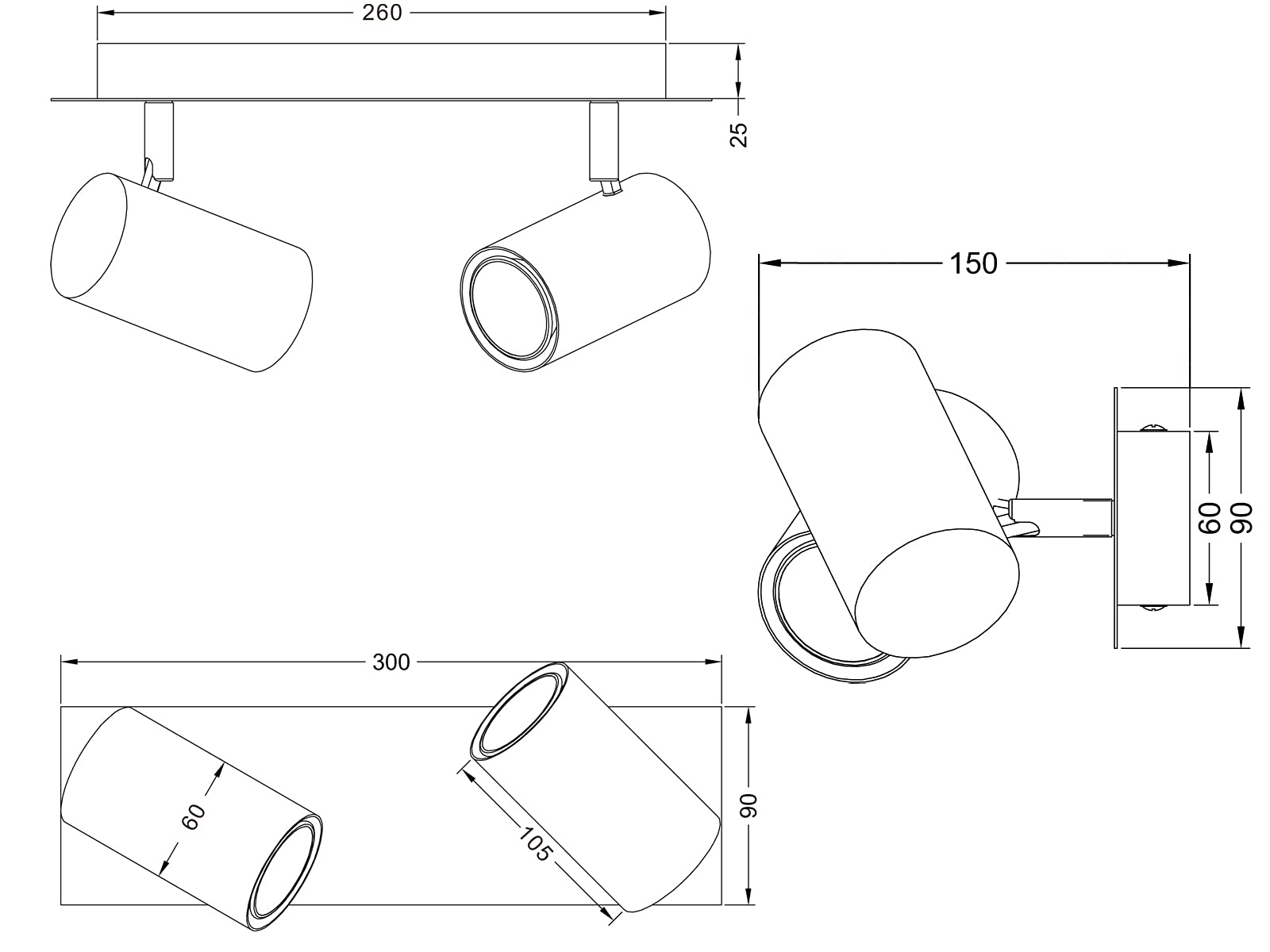 Trio Leuchten Balken in Metall weiß, Spotbalken 2-flammig, exklusiv 2xGU10, Länge: 30 cm 802400201