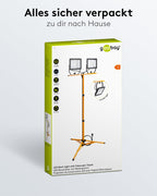 Goobay 2 x 50W Baustrahler LED mit Stativ einstellbar und 2,5m Kabel für Baustelle, Werkstatt oder Keller - IP65 Baulampe LED für Innen- & Außenbereich - Strahler 2x8500 Lumen kaltweißes Licht 6500K