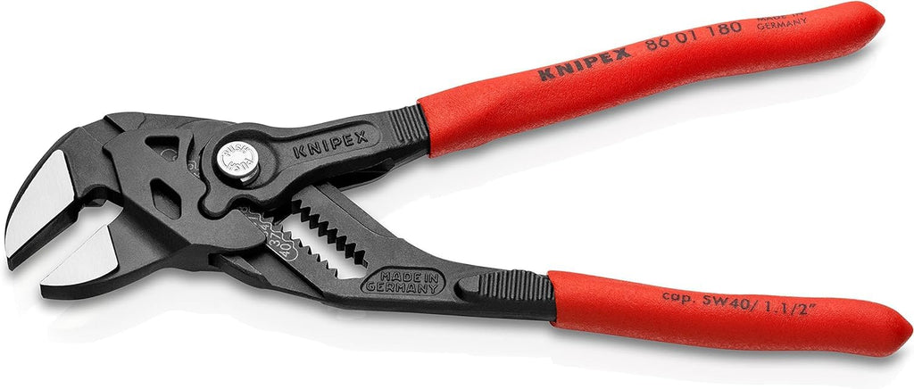 KNIPEX Zangenschlüssel Zange und Schraubenschlüssel in einem Werkzeug auf SB-Karte mit rutschhemmendem Kunststoff, 86 01 180 SB