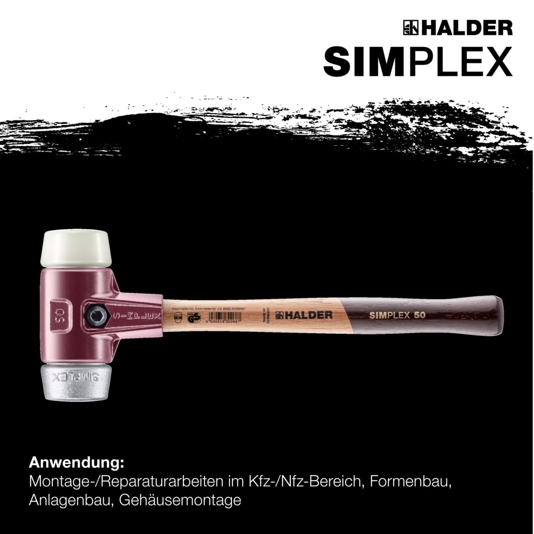 SIMPLEX-Schonhammer, Nylon/Weichmetall; mit Tempergussgehäuse und hochwertigem Holzstiel | D=40 mm | 3089.040