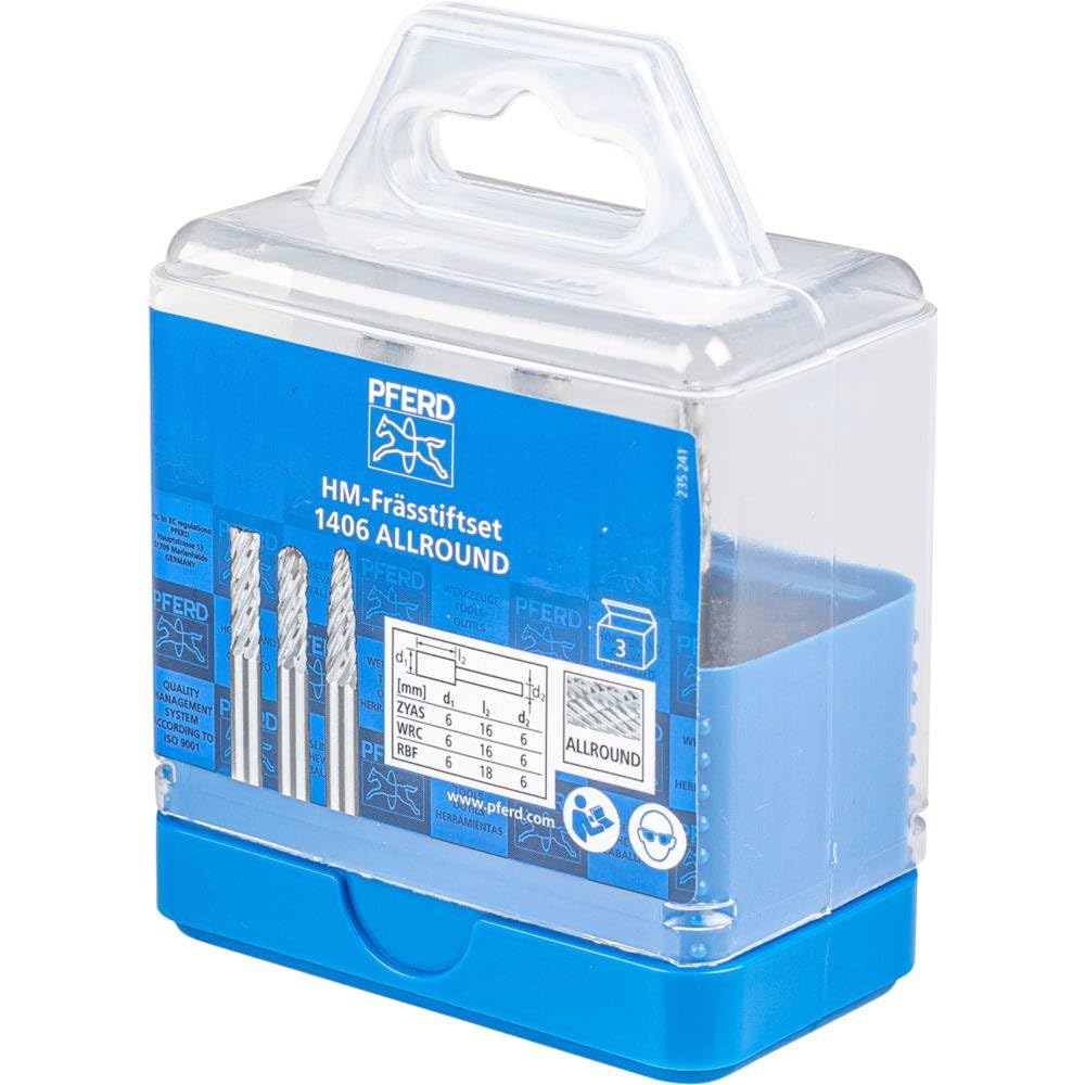 PFERD TOOLS HM-Frässtift-Set, 3-teilig, Zahnung ALLROUND, Schaft-ø 6 mm, Frässtift-ø 6mm, 21901406 – für den vielseitigen Einsatz auf den wichtigsten Werkstoffen