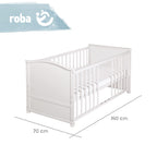 roba Babybett Set Adam & Eule - 70 x 140 cm - Mitwachsendes Kinderbett mit Bettwäsche, Himmel, Matratze - Höhenverstellbar - zu Juniorbett umbaubar - Holz weiß