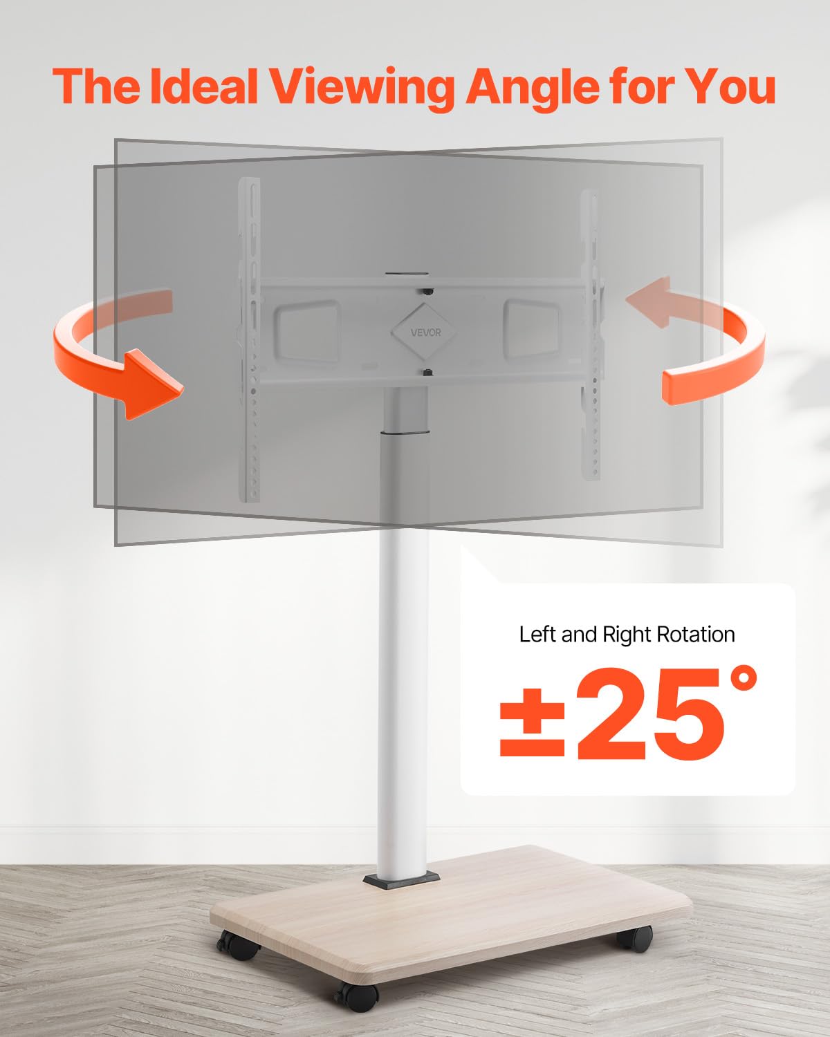 VEVOR rollbarer TV-Ständer TV-Wagen für 812,8-1778 mm TVs bis zu 45 kg, 25° Links-Rechts-Drehung & höhenverstellbare TV-Halterung mit Regal für Ecke Schlafzimmer Wohnzimmer (max. 600 x 400 mm)
