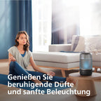 Philips Smart Humidifier - kompakt und dennoch leistungsstark mit himmelhohem Nebel, Aromatherapie, leise mit Schlaffunktion und Nachtlicht, für (Schlaf-) Räume bis zu 41m² (HU1510/03)