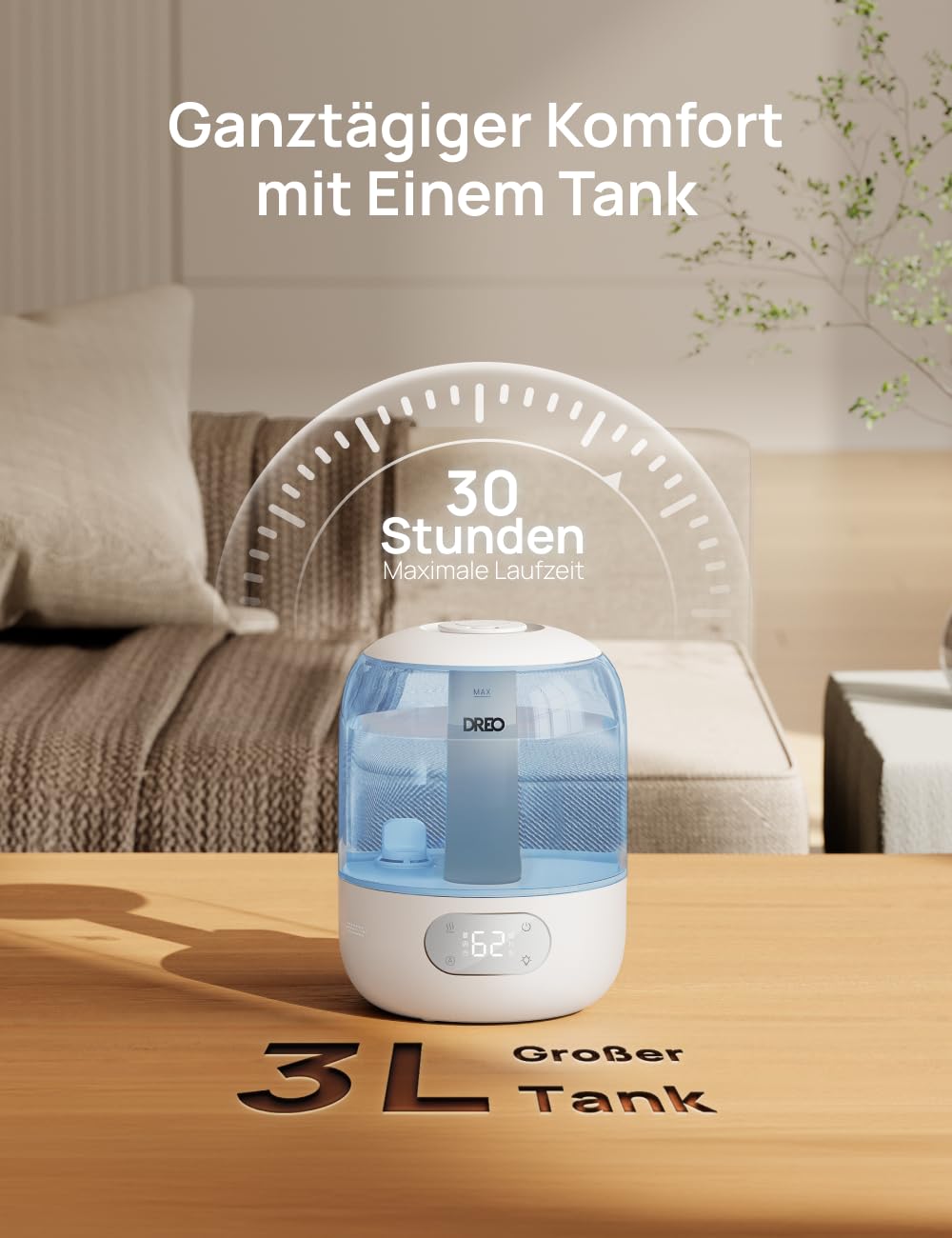 Dreo Luftbefeuchter für Schlafzimmer, kühler Nebel Luftbefeuchter für Haus und großen Raum, leiser Luftbefeuchter für Baby, Nachtlicht, ätherisches Diffusor, schnelle Ultraschall Luftbefeuchter