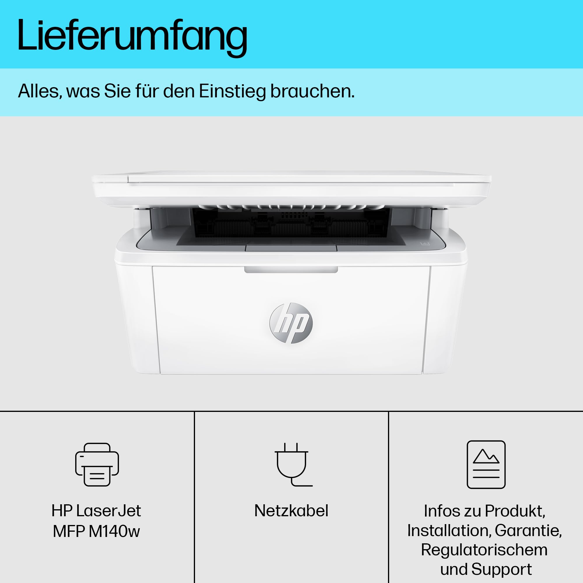 HP LaserJet MFP M140w Multifunktions-Laserdrucker, Monolaser, Drucker, Scanner, Kopierer, Duplex-Druck, DIN A4, WLAN, Airprint, Schwarz-weiß-Drucker