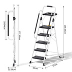 KINGRACK Trittleiter 5 Stufen klappbar, Leiter 5 Stufen 150 kg Tragfähigkeit, mit Werkzeugtray, Handlauf, für Haushalt, Garten, Malerei, Outdoor und Garagennutzung geeignete Faltbare Leiter, weiß