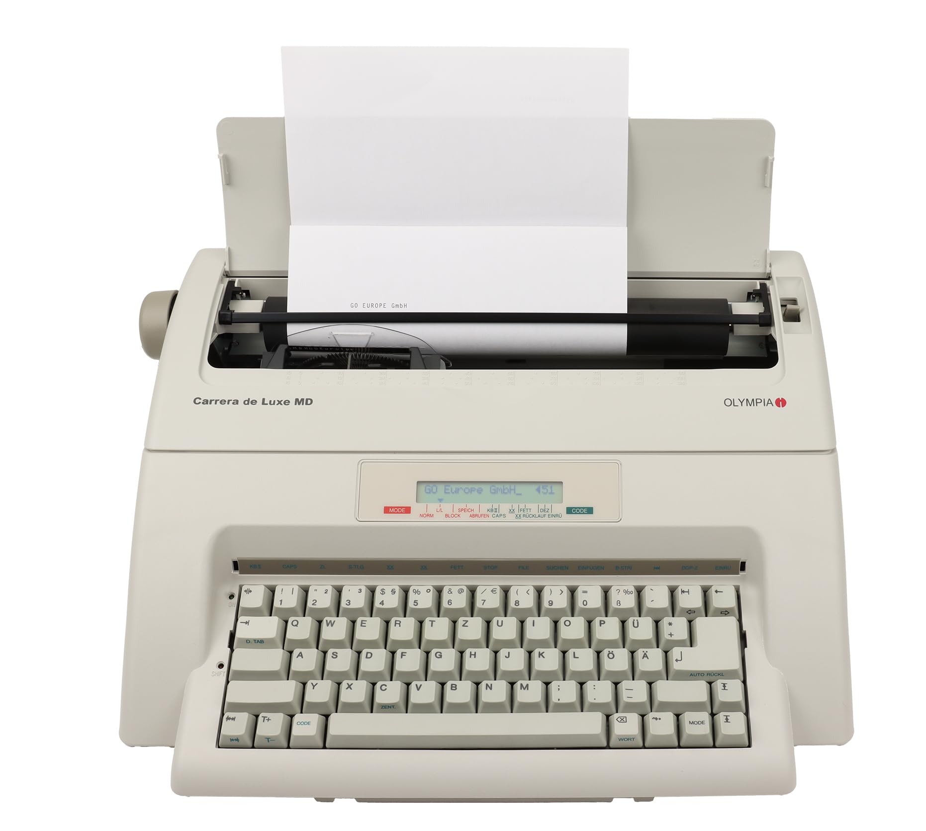 Olympia - Schreibmaschine Olympia Carrera de Luxe MD - Elektronische Schreibmaschine mit Korrekturspeicher - inkl. Farbband - Schriftgröße 10-15 - Automatischer Papiereinzug